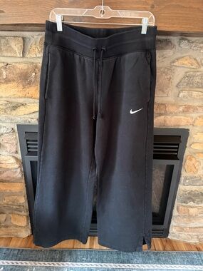 Nike Black Wide-Leg Drawstring Joggers with White Swoosh